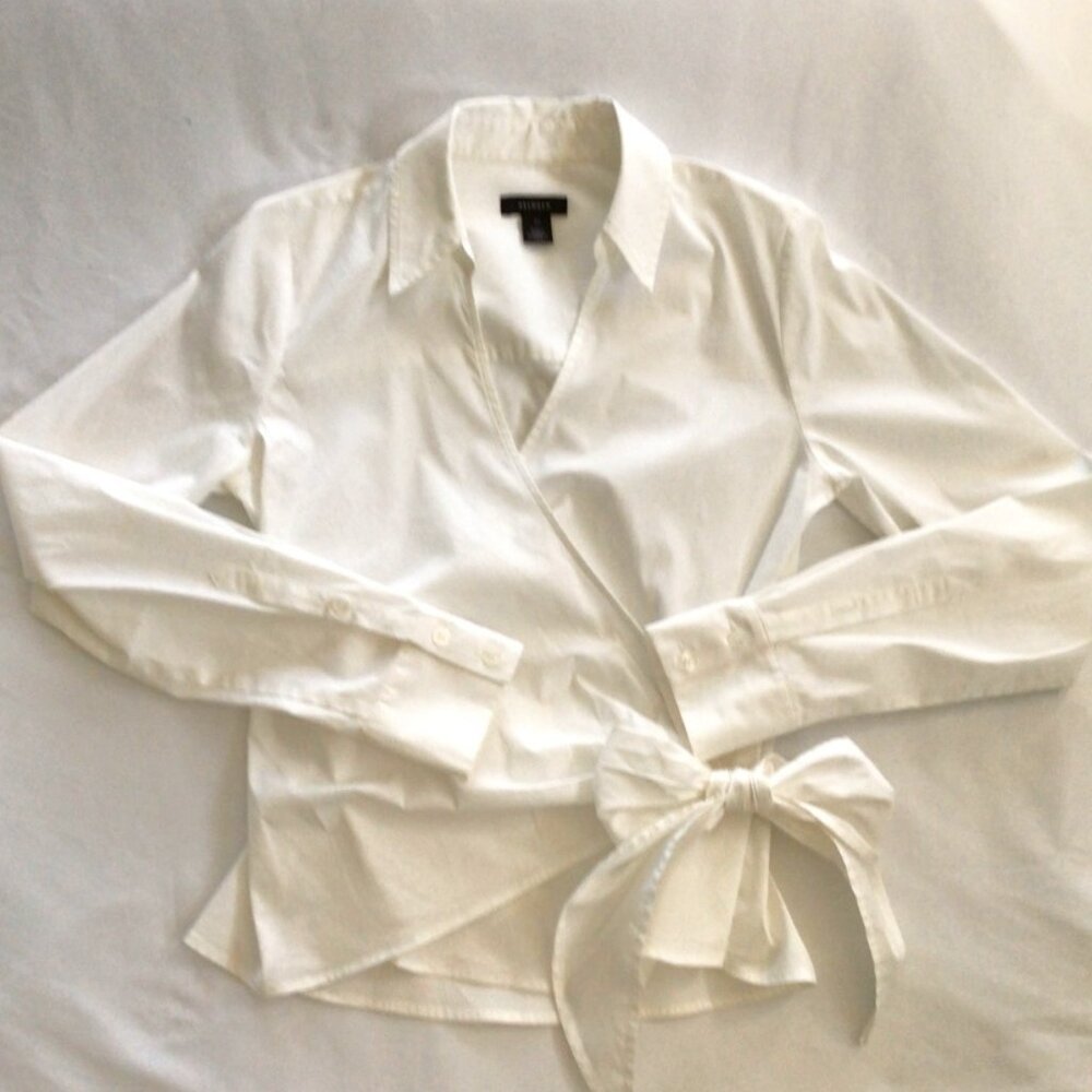 Halogen Stretch Cotton Tie Waist Blouse White Sz XS